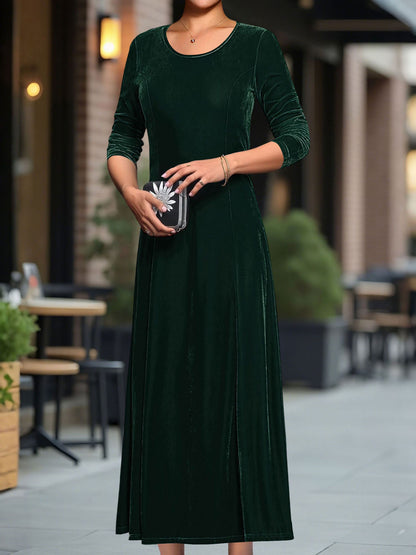 Round Neck Long Sleeves Maxi Velvet Dress