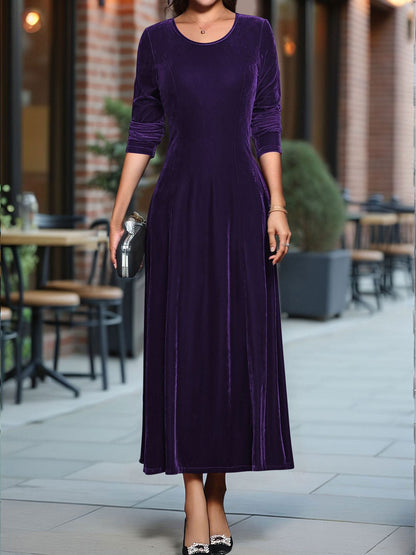Round Neck Long Sleeves Maxi Velvet Dress
