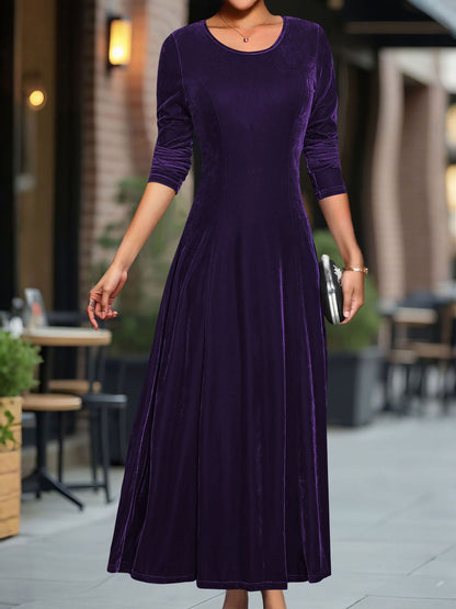 Round Neck Long Sleeves Maxi Velvet Dress