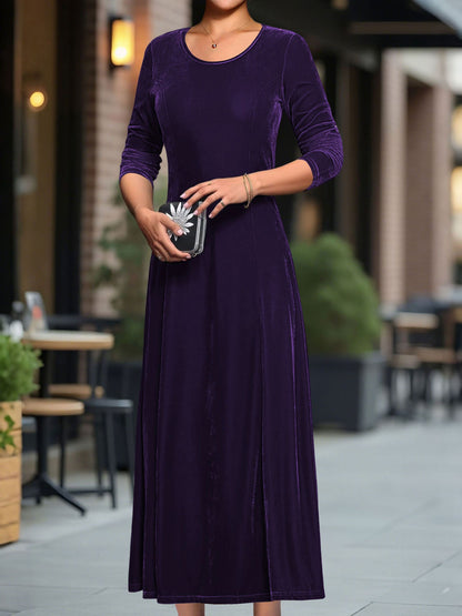 Round Neck Long Sleeves Maxi Velvet Dress