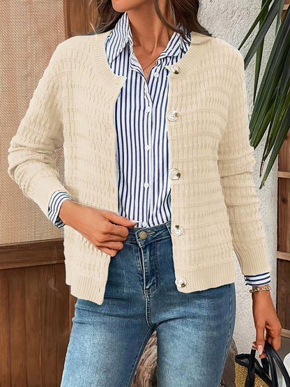 Round Neck Long Sleeves Button Down Knitted Cardigans