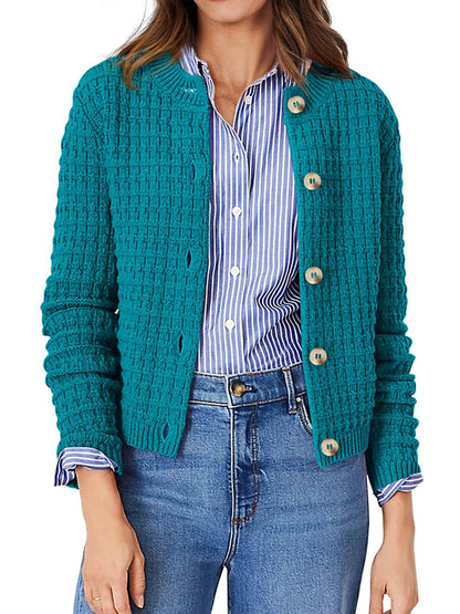 Round Neck Long Sleeves Button Down Knitted Cardigans