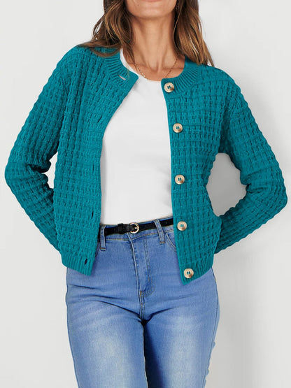 Round Neck Long Sleeves Button Down Knitted Cardigans