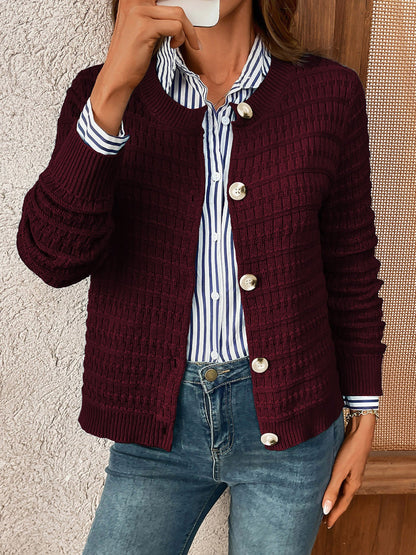 Round Neck Long Sleeves Button Down Knitted Cardigans
