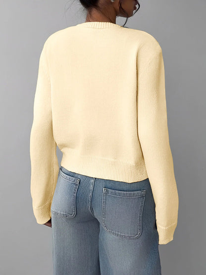 Round Neck Solid Color Long Sleeves Knitted Cardigans
