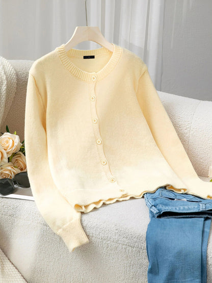 Round Neck Solid Color Long Sleeves Knitted Cardigans