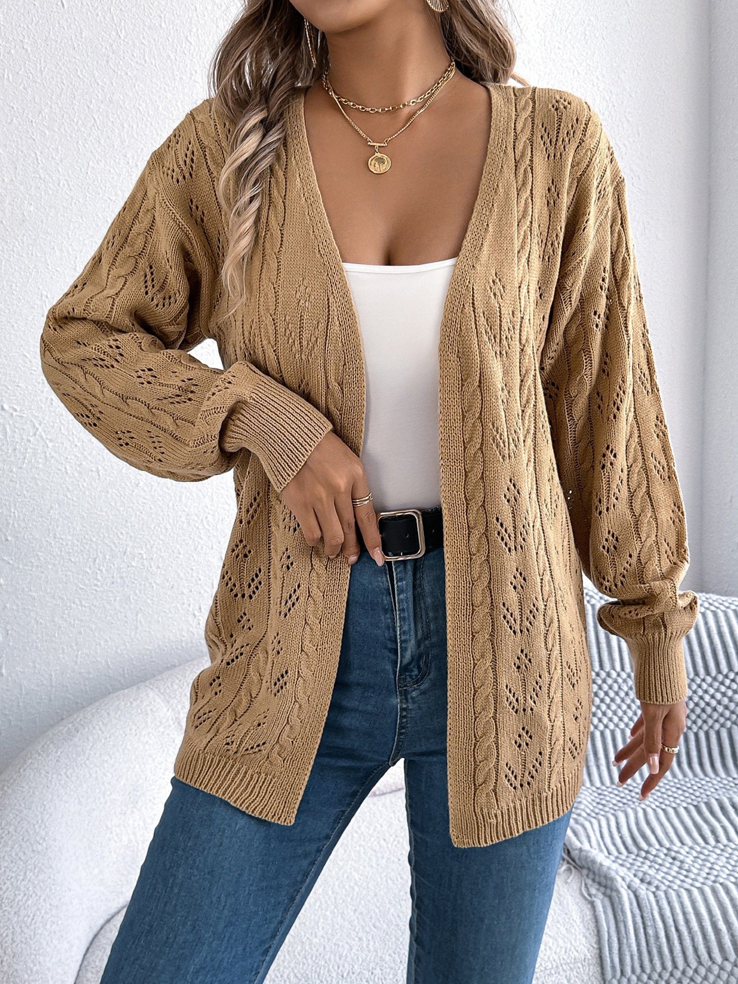 Casual Solid Color Hollow Long Sleeves Cardigan