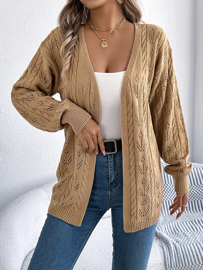 Casual Solid Color Hollow Long Sleeves Cardigan