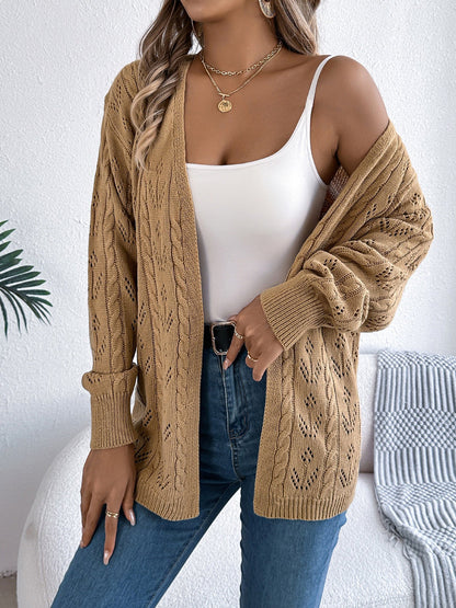 Casual Solid Color Hollow Long Sleeves Cardigan