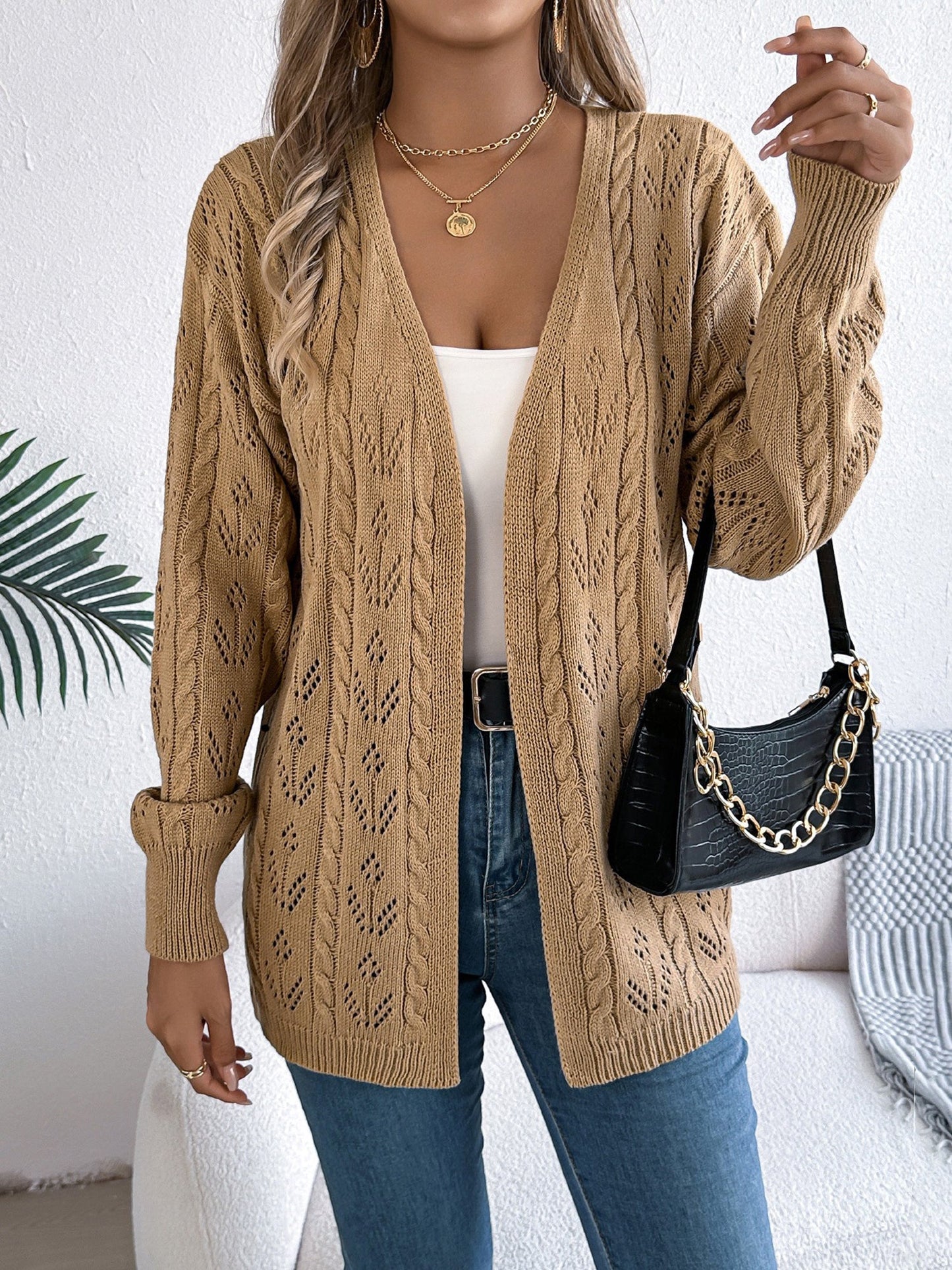 Casual Solid Color Hollow Long Sleeves Cardigan