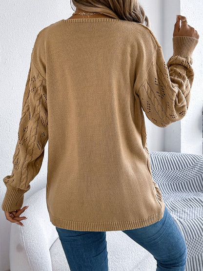 Casual Solid Color Hollow Long Sleeves Cardigan