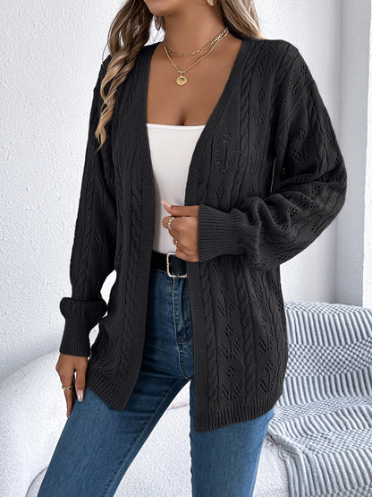 Casual Solid Color Hollow Long Sleeves Cardigan
