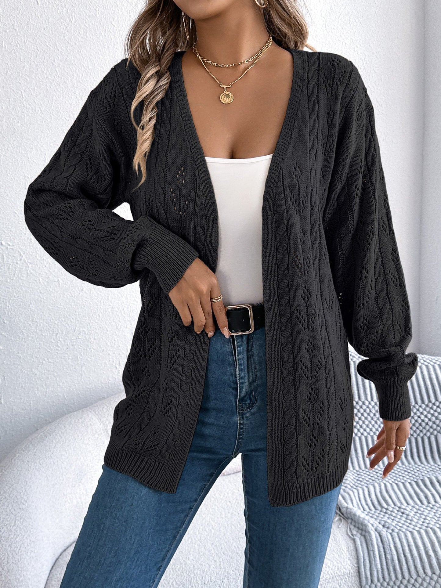 Casual Solid Color Hollow Long Sleeves Cardigan