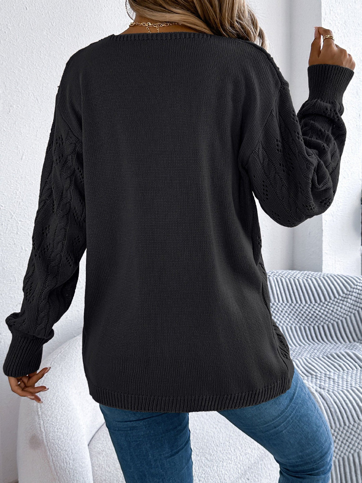 Casual Solid Color Hollow Long Sleeves Cardigan