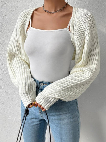 Ribbed Knit Open Front Long Sleeves Cardigan Shrugs