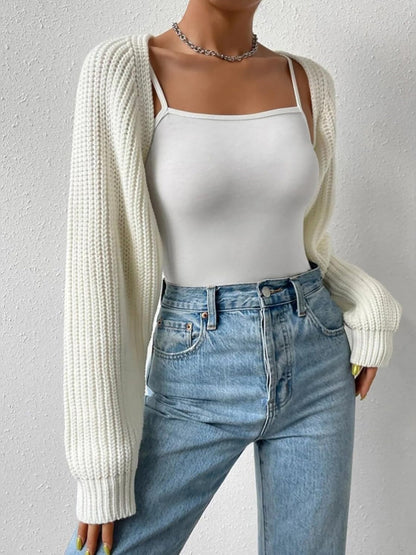 Ribbed Knit Open Front Long Sleeves Cardigan Shrugs