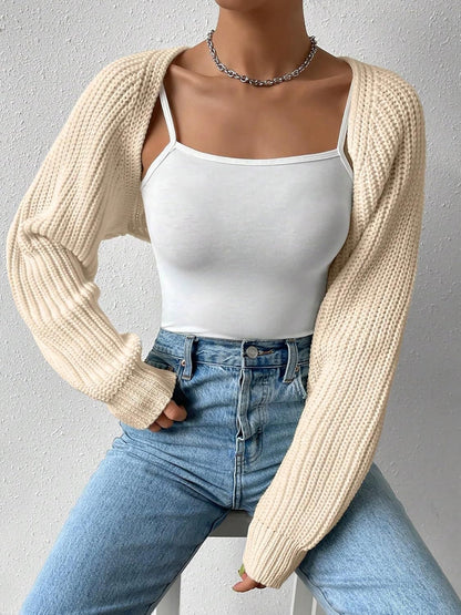 Ribbed Knit Open Front Long Sleeves Cardigan Shrugs