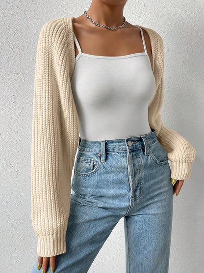 Ribbed Knit Open Front Long Sleeves Cardigan Shrugs