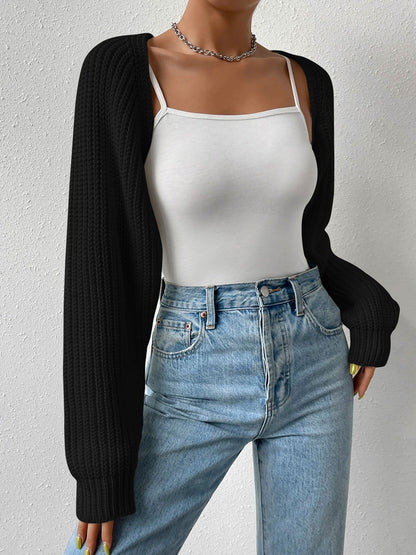 Ribbed Knit Open Front Long Sleeves Cardigan Shrugs