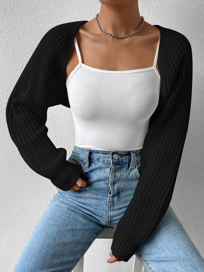 Ribbed Knit Open Front Long Sleeves Cardigan Shrugs
