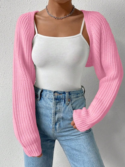 Ribbed Knit Open Front Long Sleeves Cardigan Shrugs