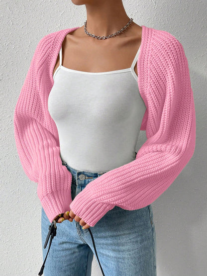 Ribbed Knit Open Front Long Sleeves Cardigan Shrugs