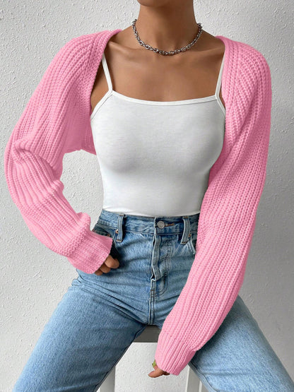 Ribbed Knit Open Front Long Sleeves Cardigan Shrugs