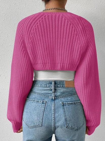 Ribbed Knit Open Front Long Sleeves Cardigan Shrugs