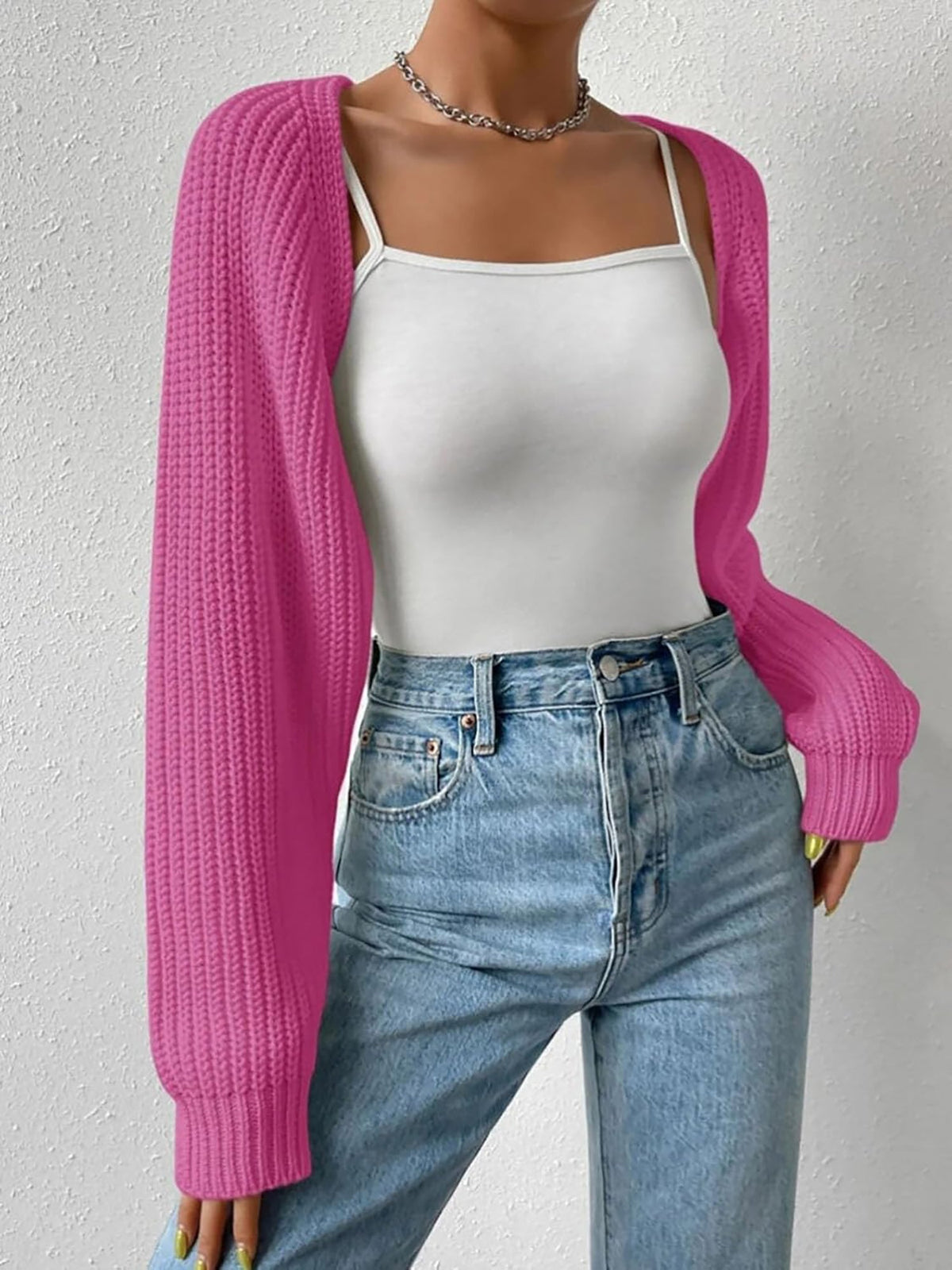 Ribbed Knit Open Front Long Sleeves Cardigan Shrugs