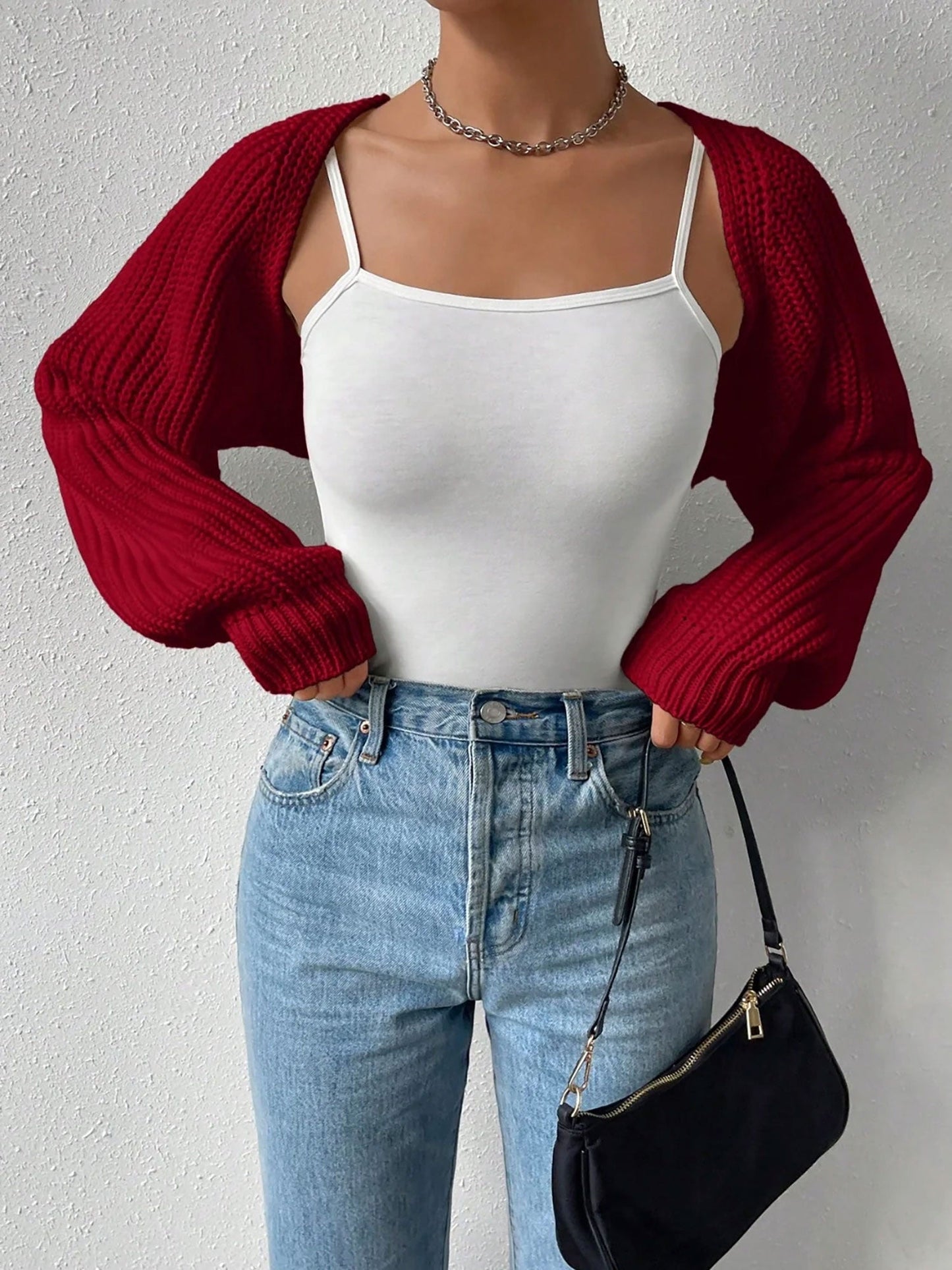 Ribbed Knit Open Front Long Sleeves Cardigan Shrugs