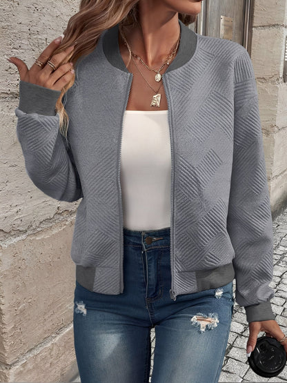 Solid Color Zipper Long Sleeves Bomber Jacket