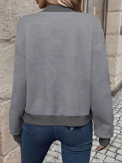 Solid Color Zipper Long Sleeves Bomber Jacket