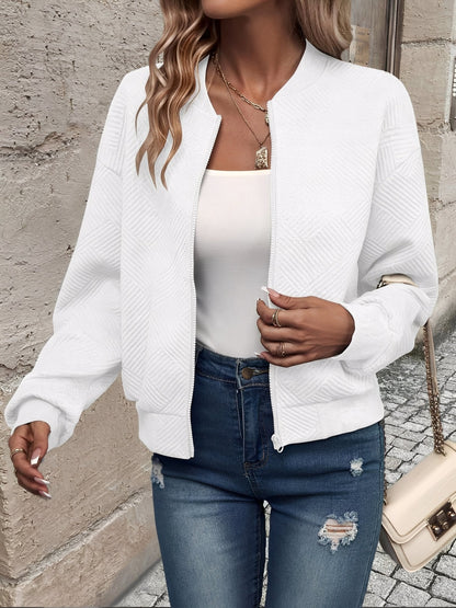 Solid Color Zipper Long Sleeves Bomber Jacket