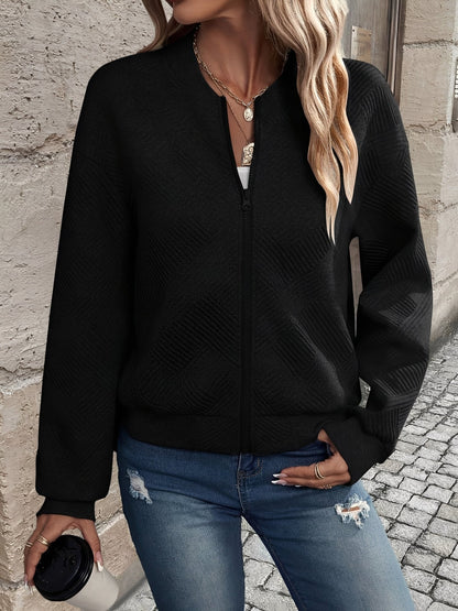 Solid Color Zipper Long Sleeves Bomber Jacket