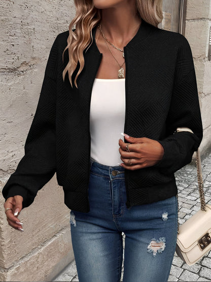 Solid Color Zipper Long Sleeves Bomber Jacket