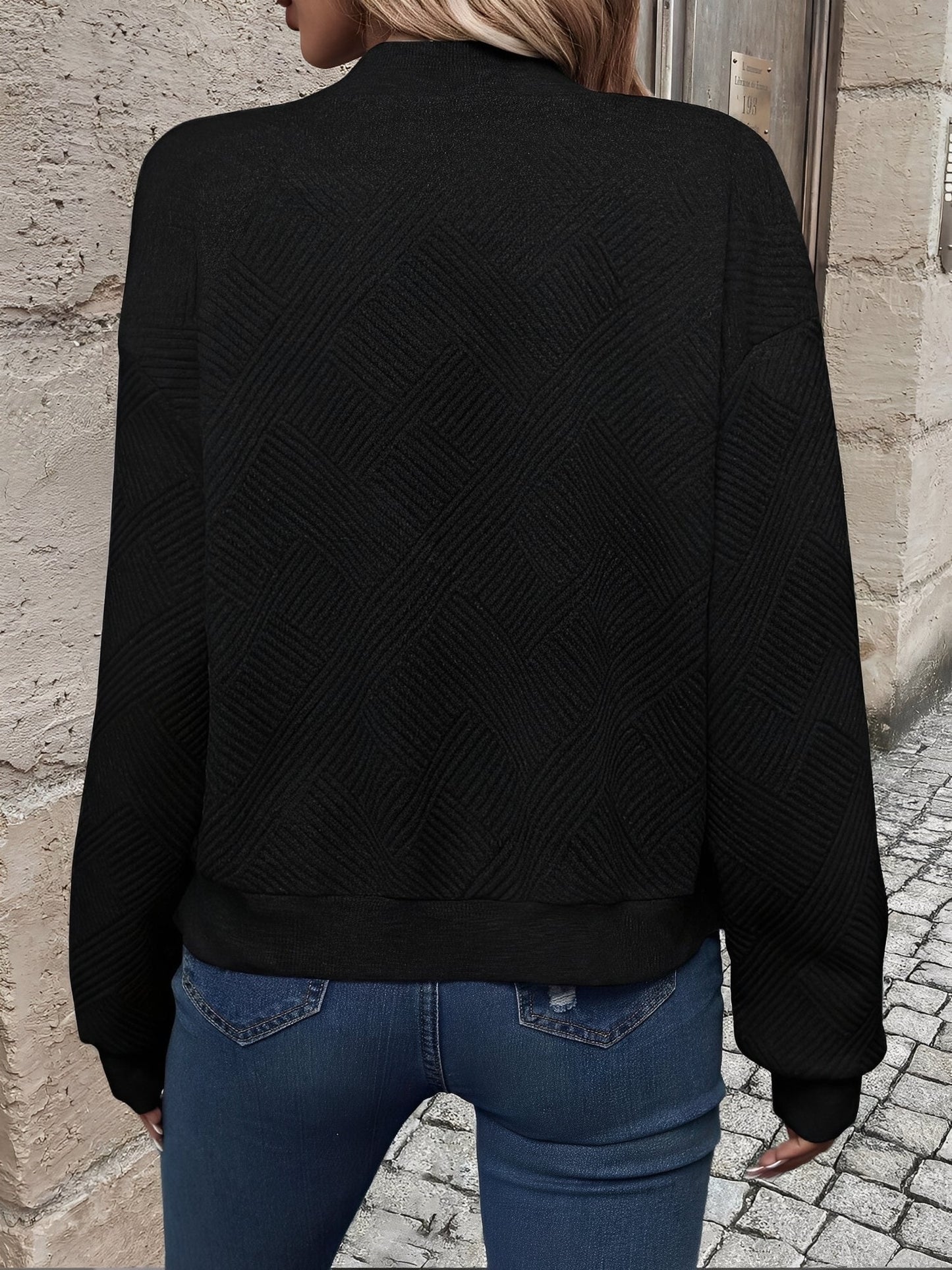 Solid Color Zipper Long Sleeves Bomber Jacket