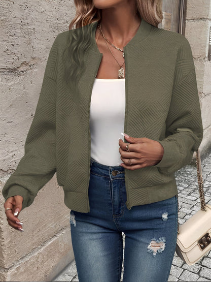 Solid Color Zipper Long Sleeves Bomber Jacket