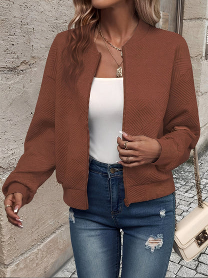 Solid Color Zipper Long Sleeves Bomber Jacket