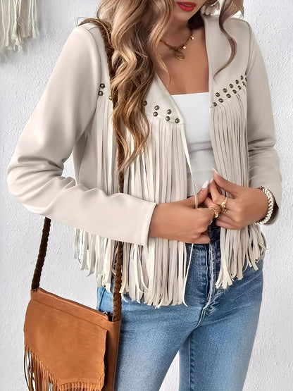Faux Suede Cow Girl Tassel Copped Jacket