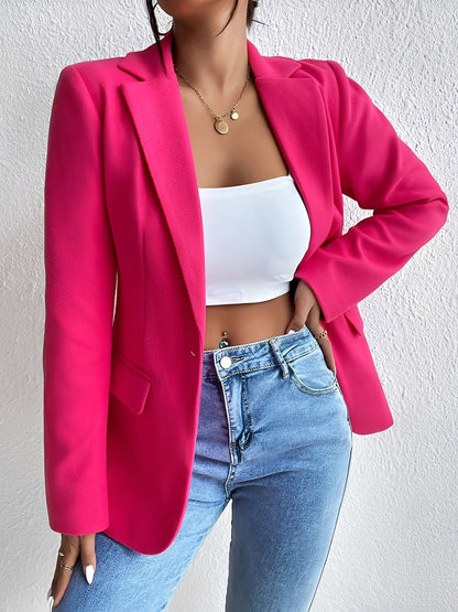Solid Color Notched Laple One Button Blazer