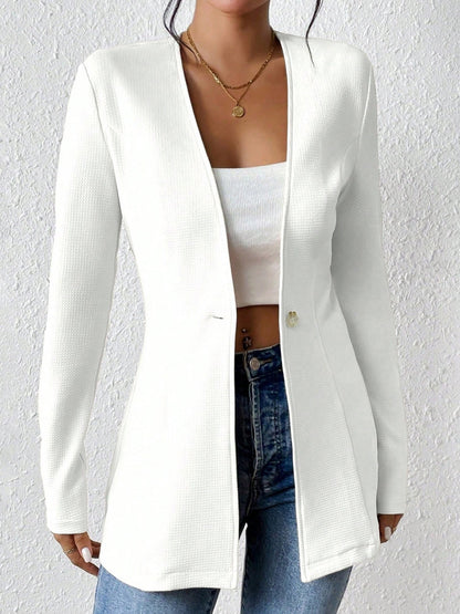 Single Button Solid Color Long Sleeve Jacket