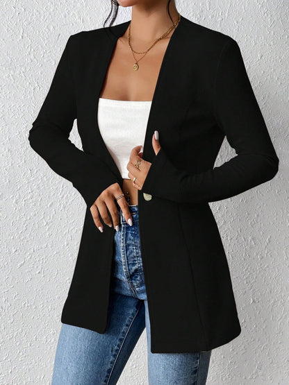 Single Button Solid Color Long Sleeve Jacket