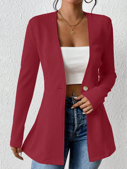 Single Button Solid Color Long Sleeve Jacket