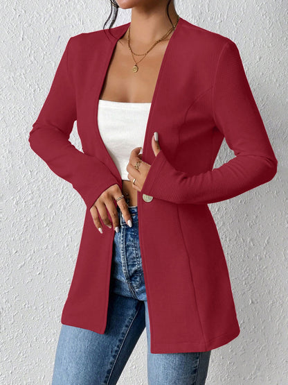 Single Button Solid Color Long Sleeve Jacket