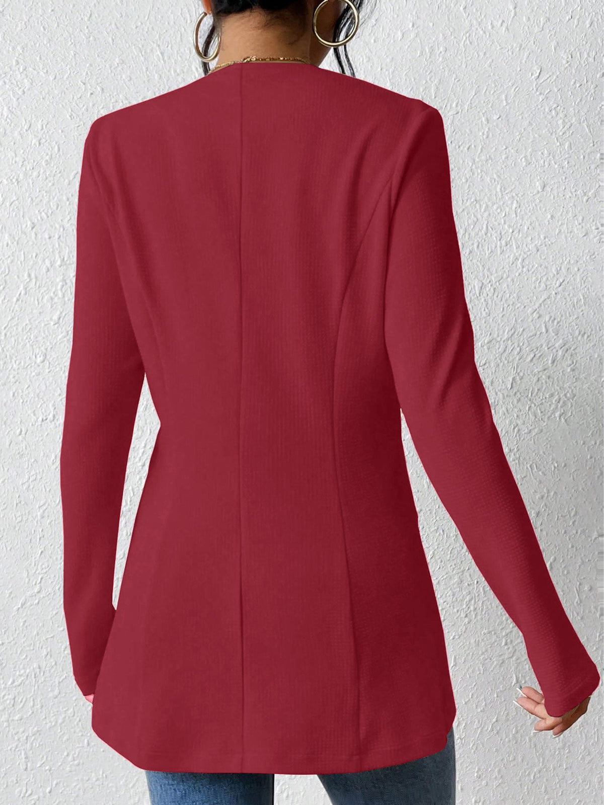 Single Button Solid Color Long Sleeve Jacket