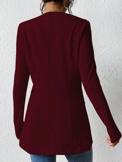 Single Button Solid Color Long Sleeve Jacket