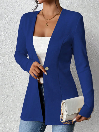 Single Button Solid Color Long Sleeve Jacket