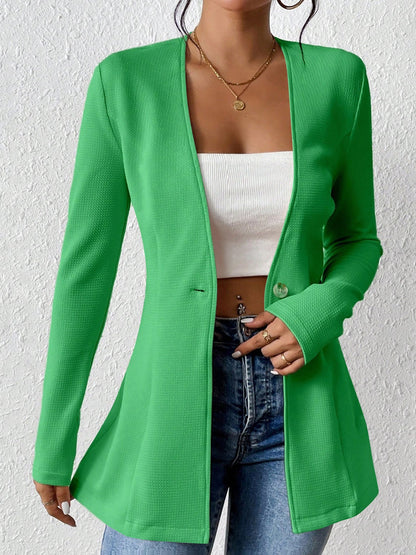 Single Button Solid Color Long Sleeve Jacket