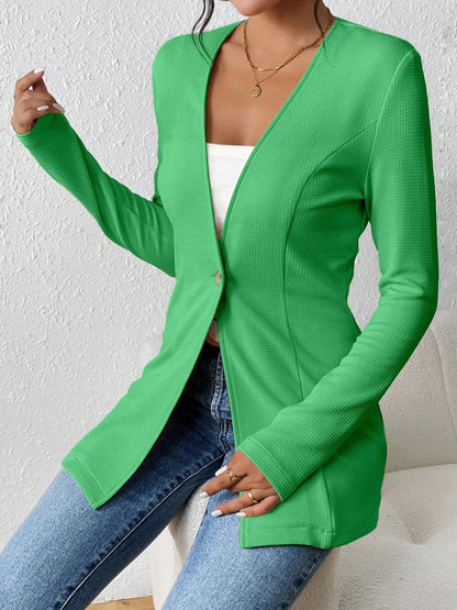 Single Button Solid Color Long Sleeve Jacket