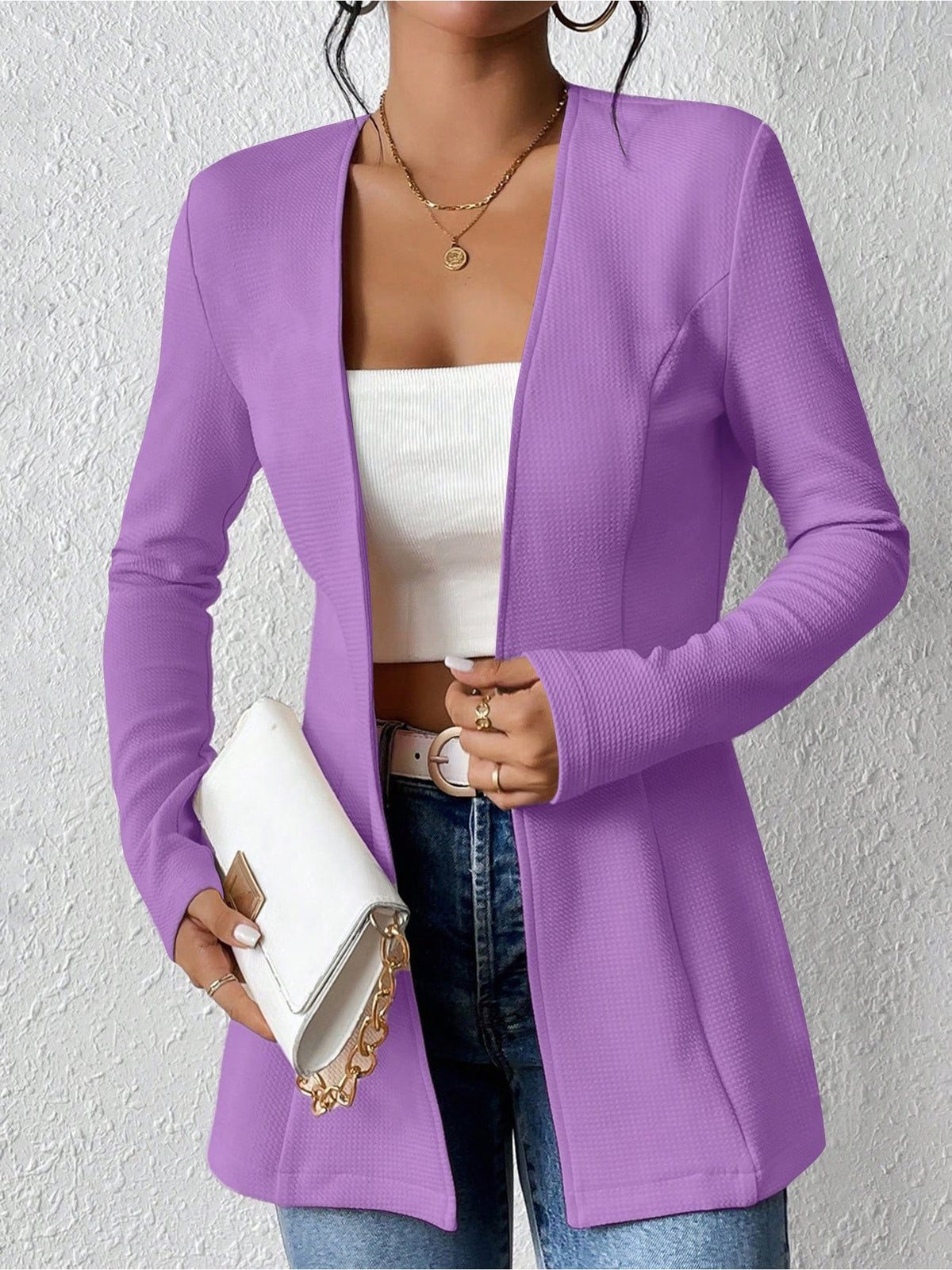 Single Button Solid Color Long Sleeve Jacket